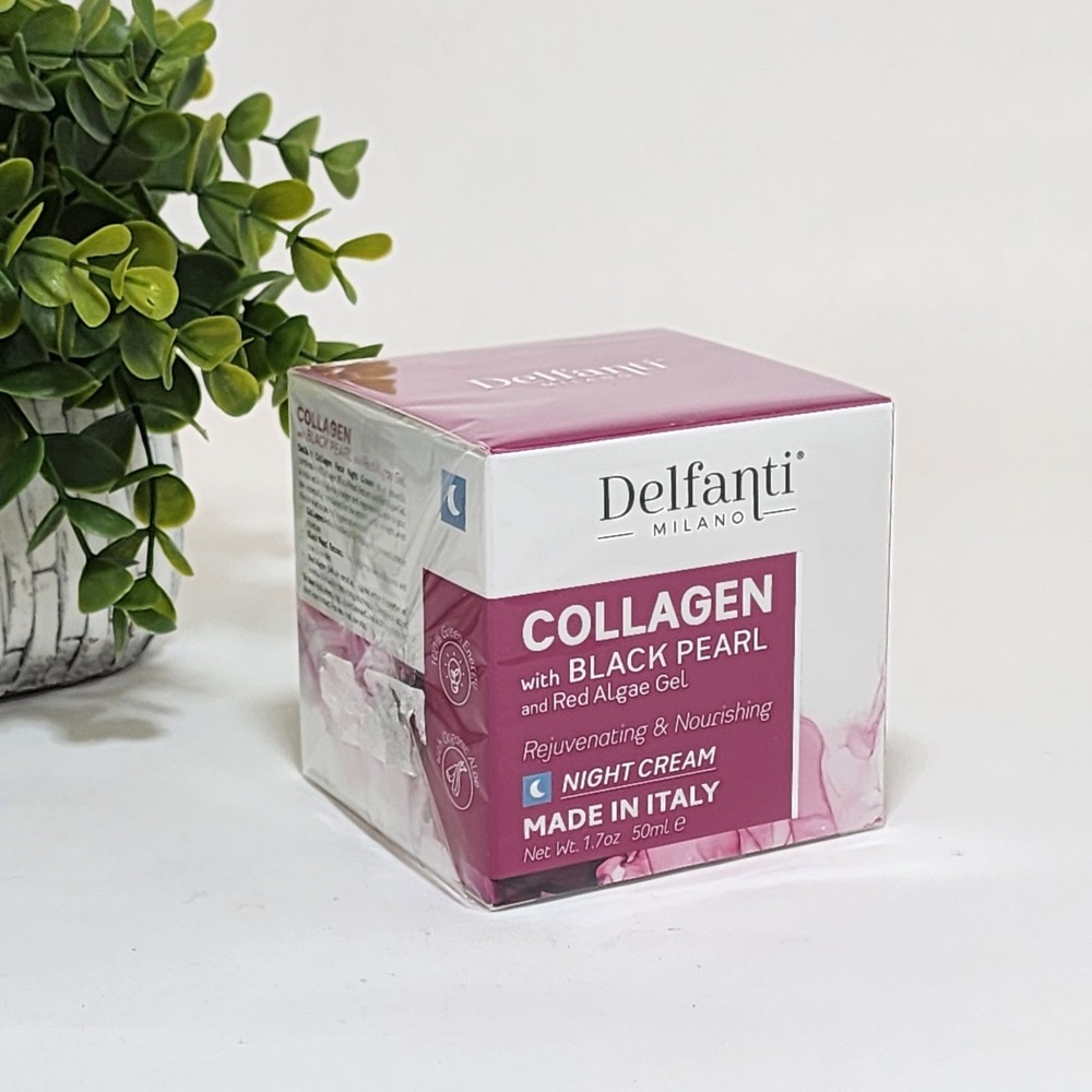 Delfanti Collagen Night Cream Black Pearl Red Algae Rejuvenates Nourishes 1.7 oz